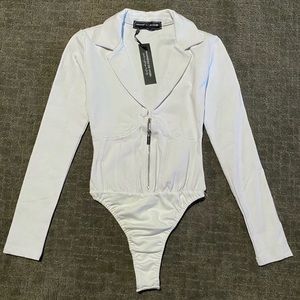 Maniere De Voir White Long Sleeve Zip Up Body Suit UK Size 6 (US Size XS/S)
